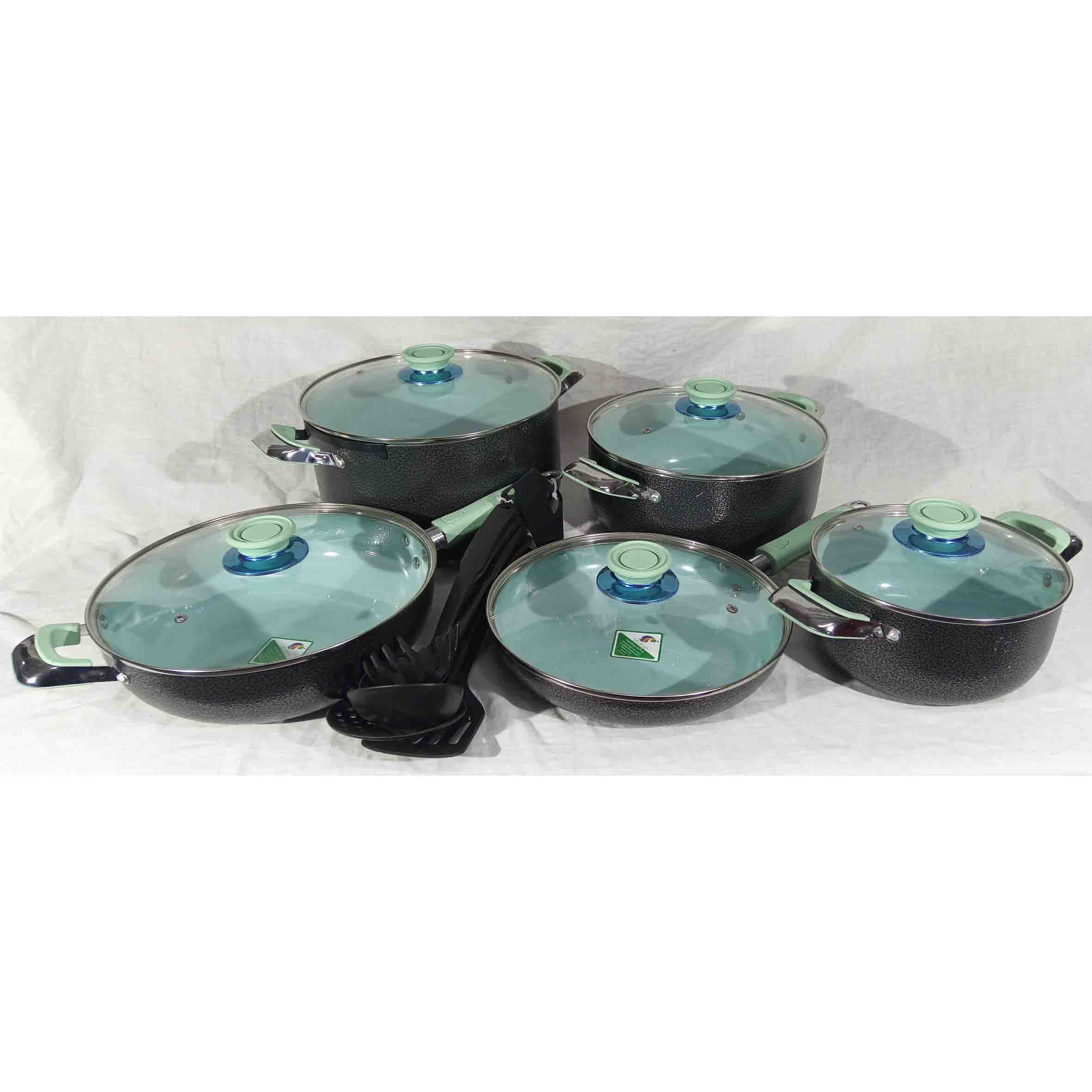 Bateria para cocina aluminio antiadherente 16pzas modelo 90016 color menta