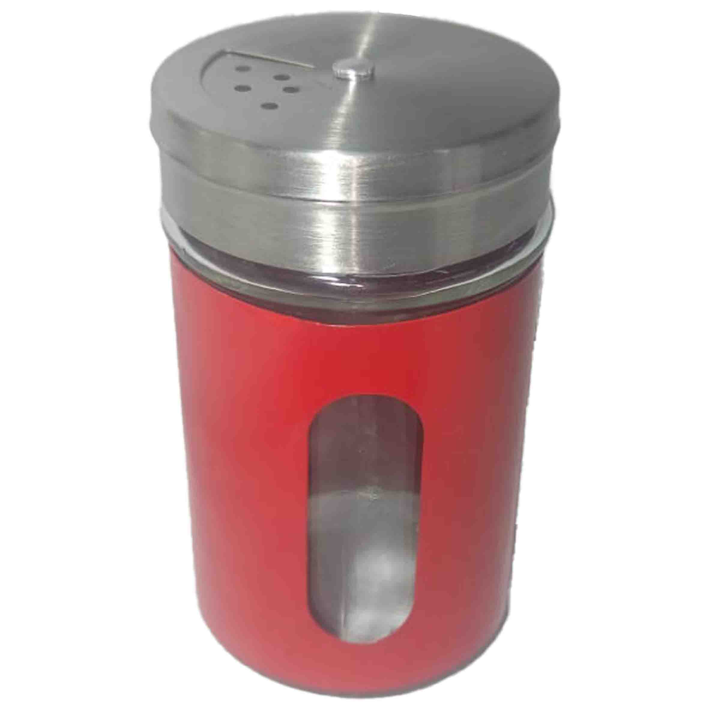 Salero de vidrio y acero inoxidable con 3 perforaciones diferentes
