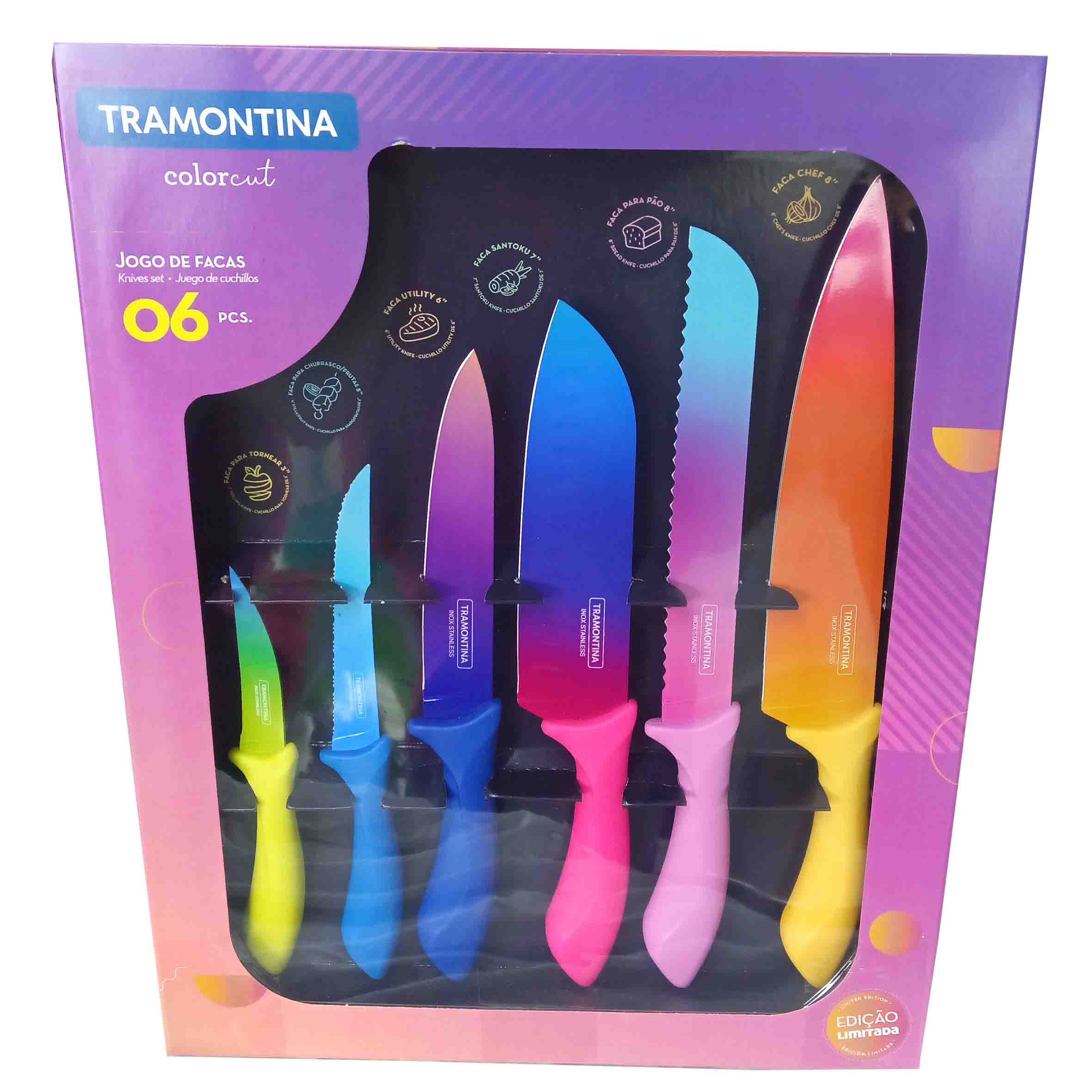 Juego cuchillos acero inoxidable 6pzas colorcut colores 23099/832 tramontina