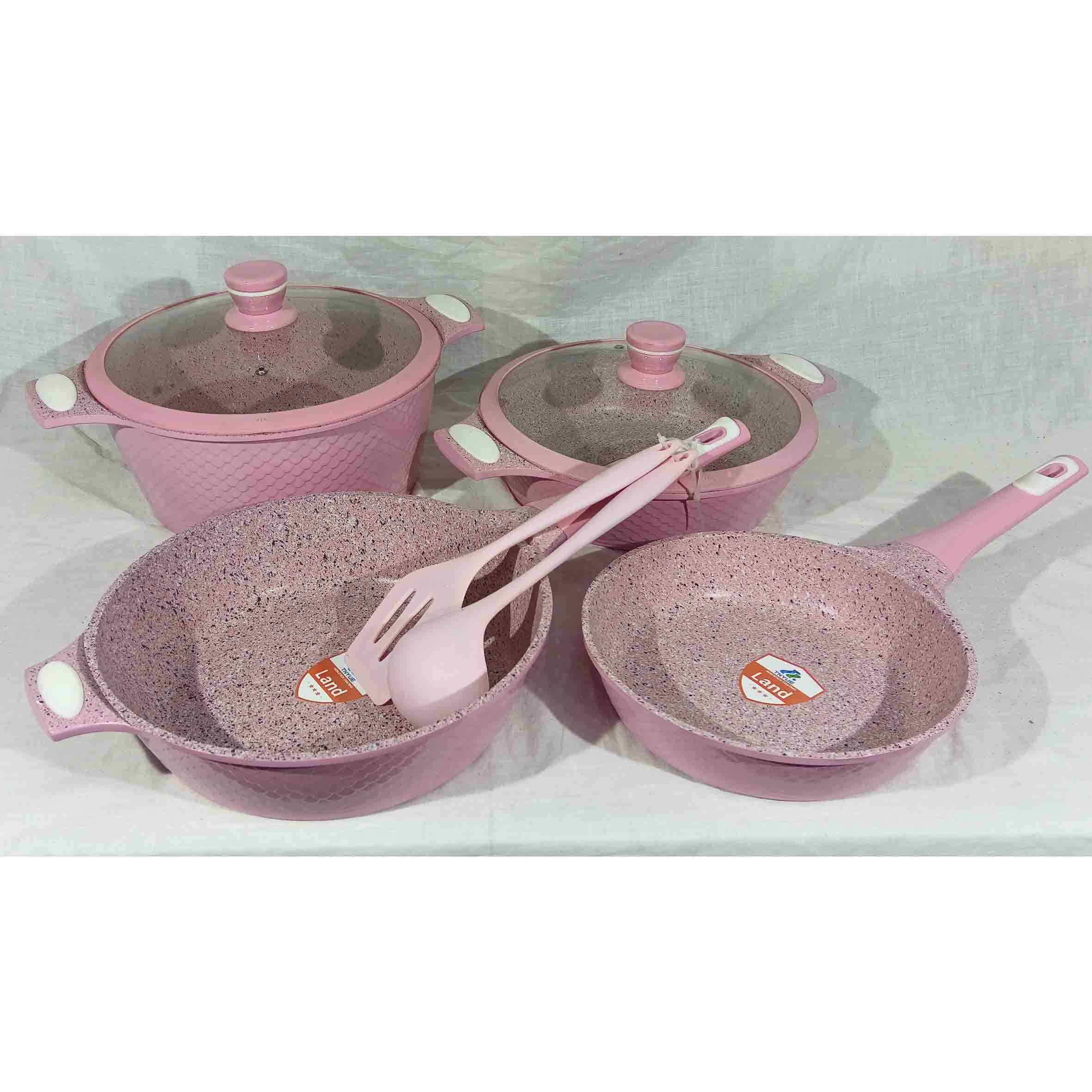 Bateria para cocina aluminio antiadherente 8pzas modelo sirena color rosa