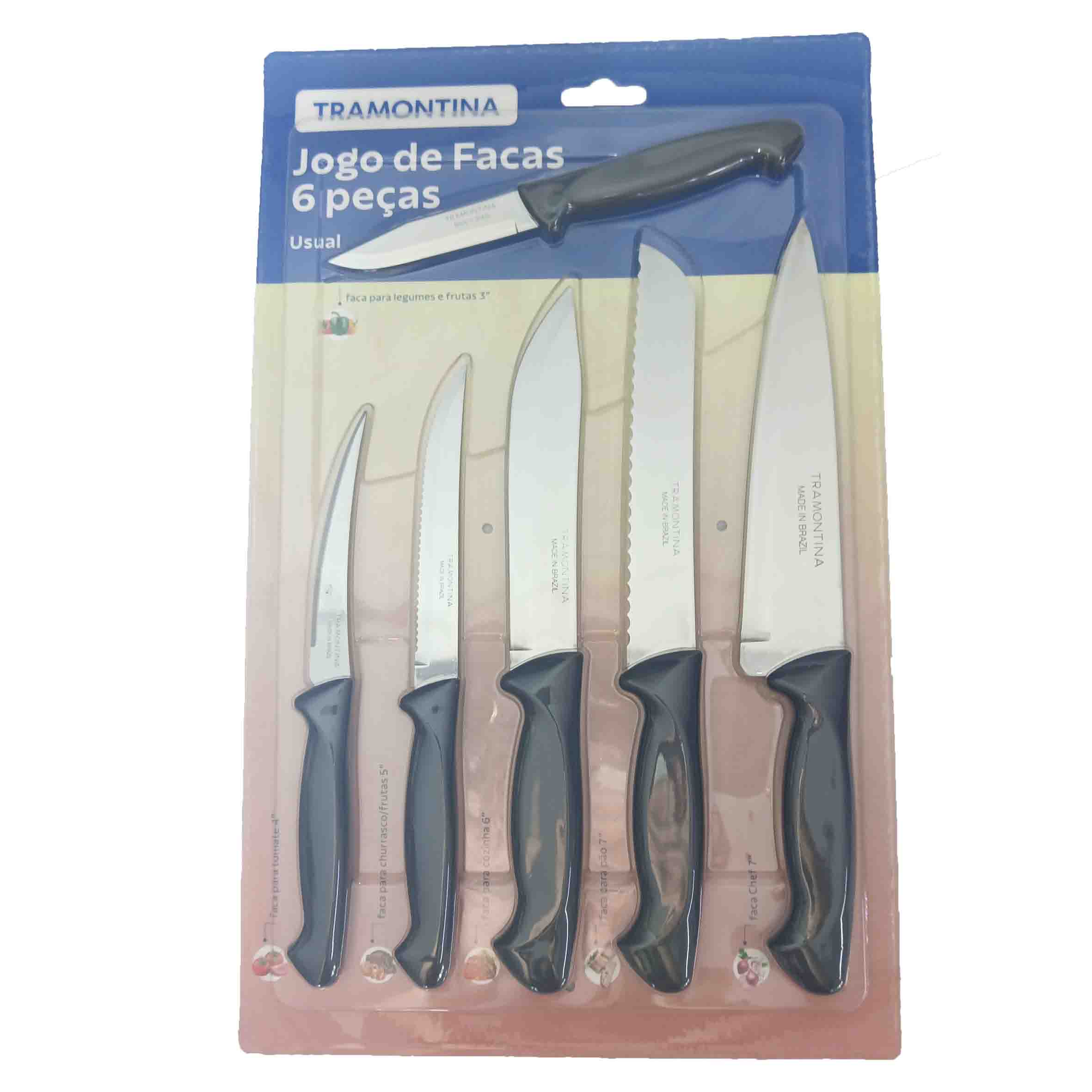 Juego cuchillos acero inoxidable 6pzas usual 23099/049 tramontina