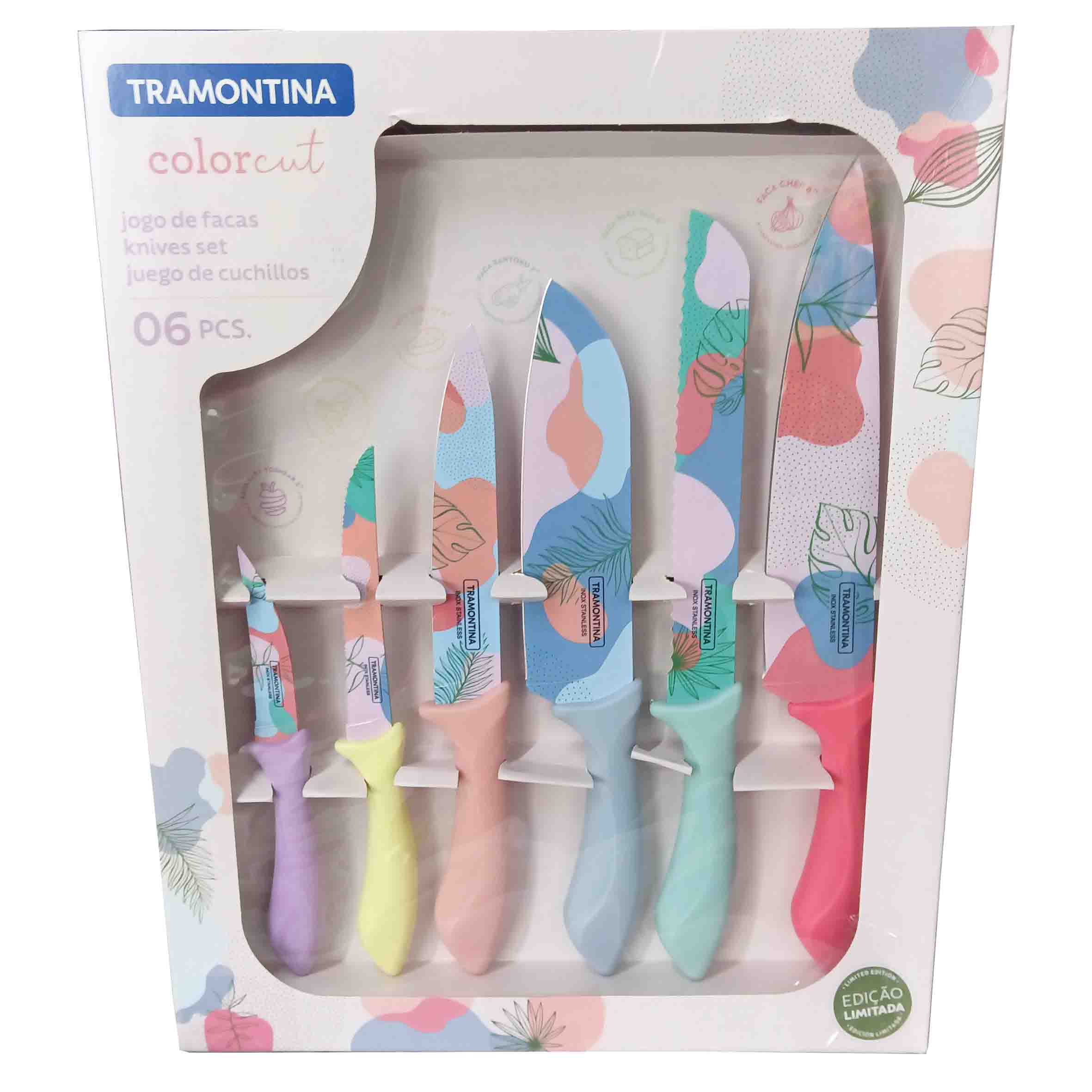 Juego cuchillos acero inoxidable 6pzas colorcut collage 23099/732 tramontina
